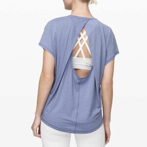 Lululemon Get Set Short Sleeve Tempest Blue White Speckled Open Back Keyhole